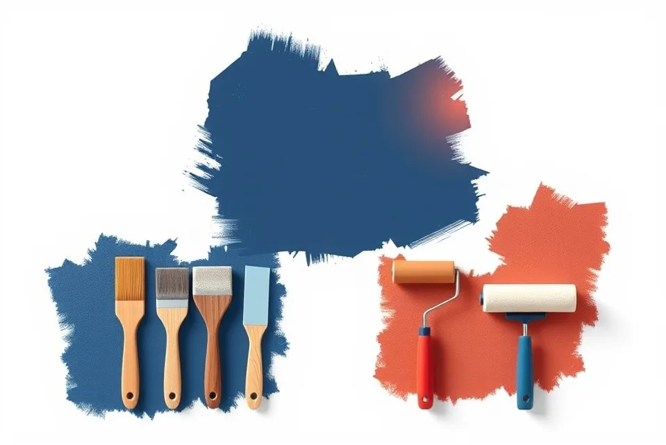 Outils de peinture disposés dans l'ordre des étapes du chantier