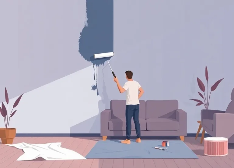 Peintre appliquant la peinture au rouleau sur un mur de salon