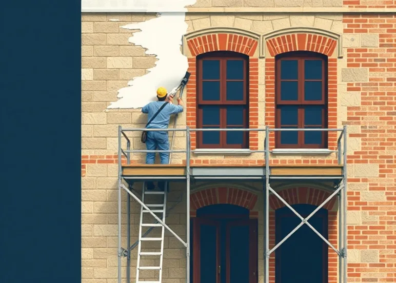 Ravalement de façade en pierre, nettoyage et application d'enduit